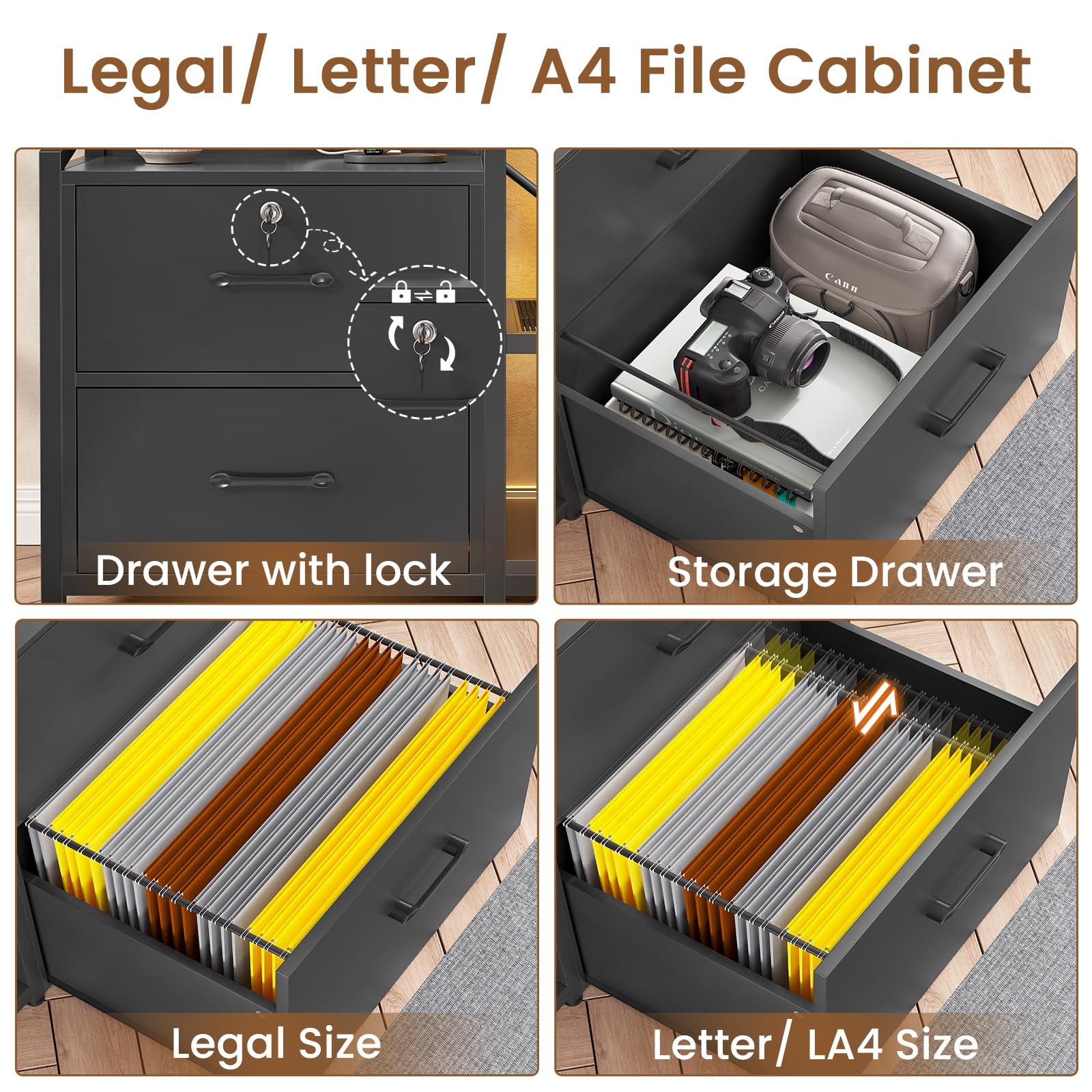 2-Drawer File Cabinet with Power Strip & LED Lights
