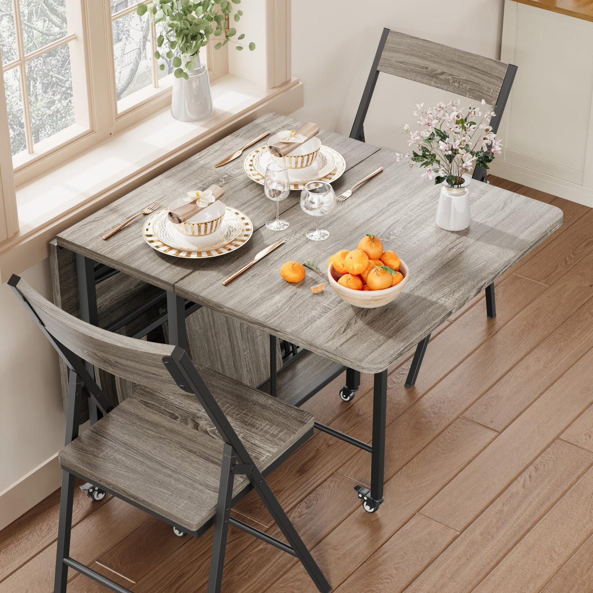 Folding Dining Set with Casters