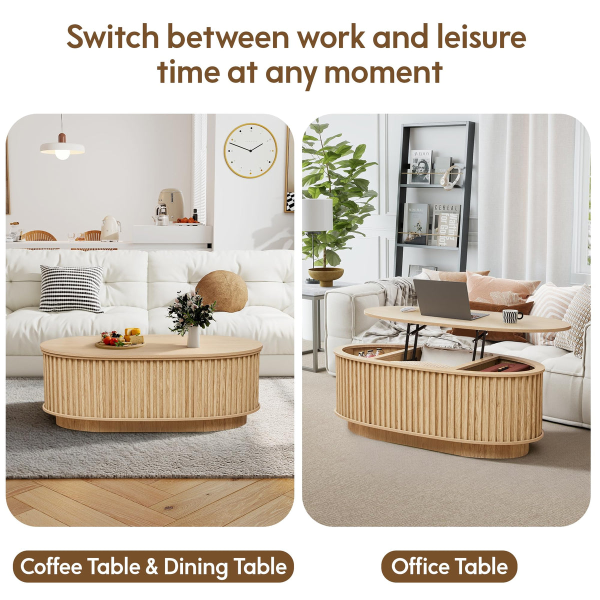 Oval Fluted Lift-Top Coffee Table