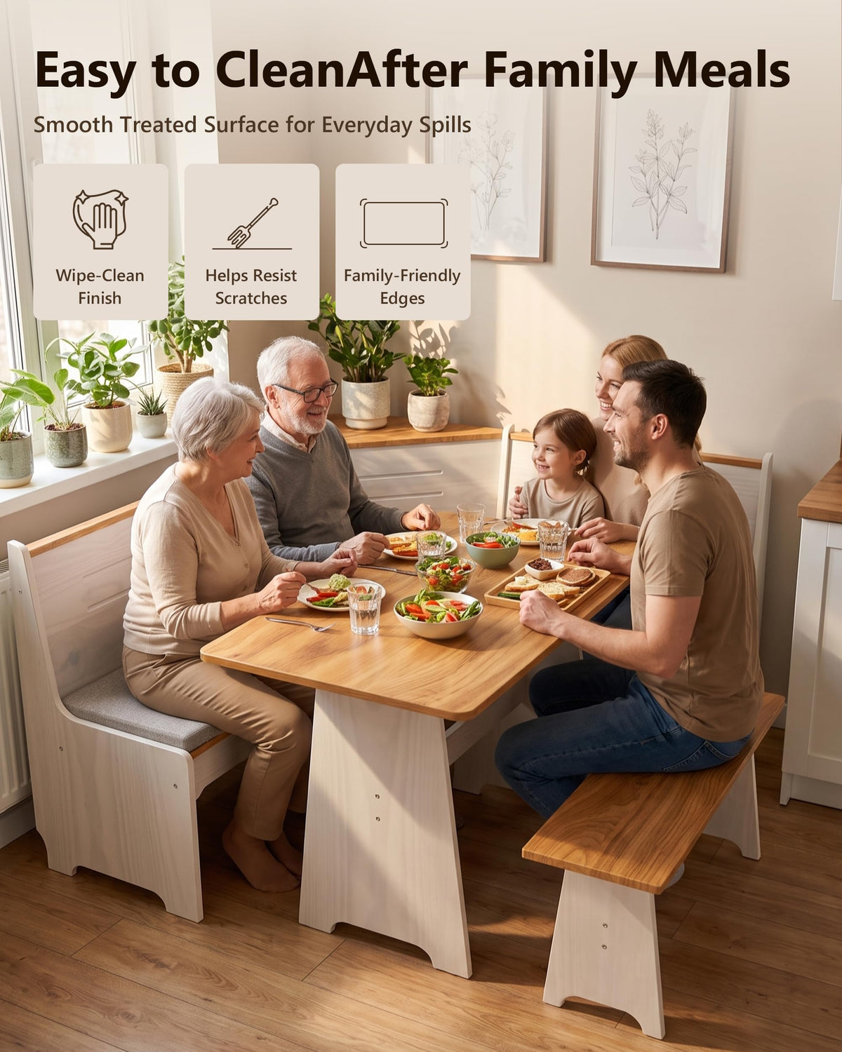 Kitchen Breakfast Nook Table Set - Corner Dining Table Set with Cushion