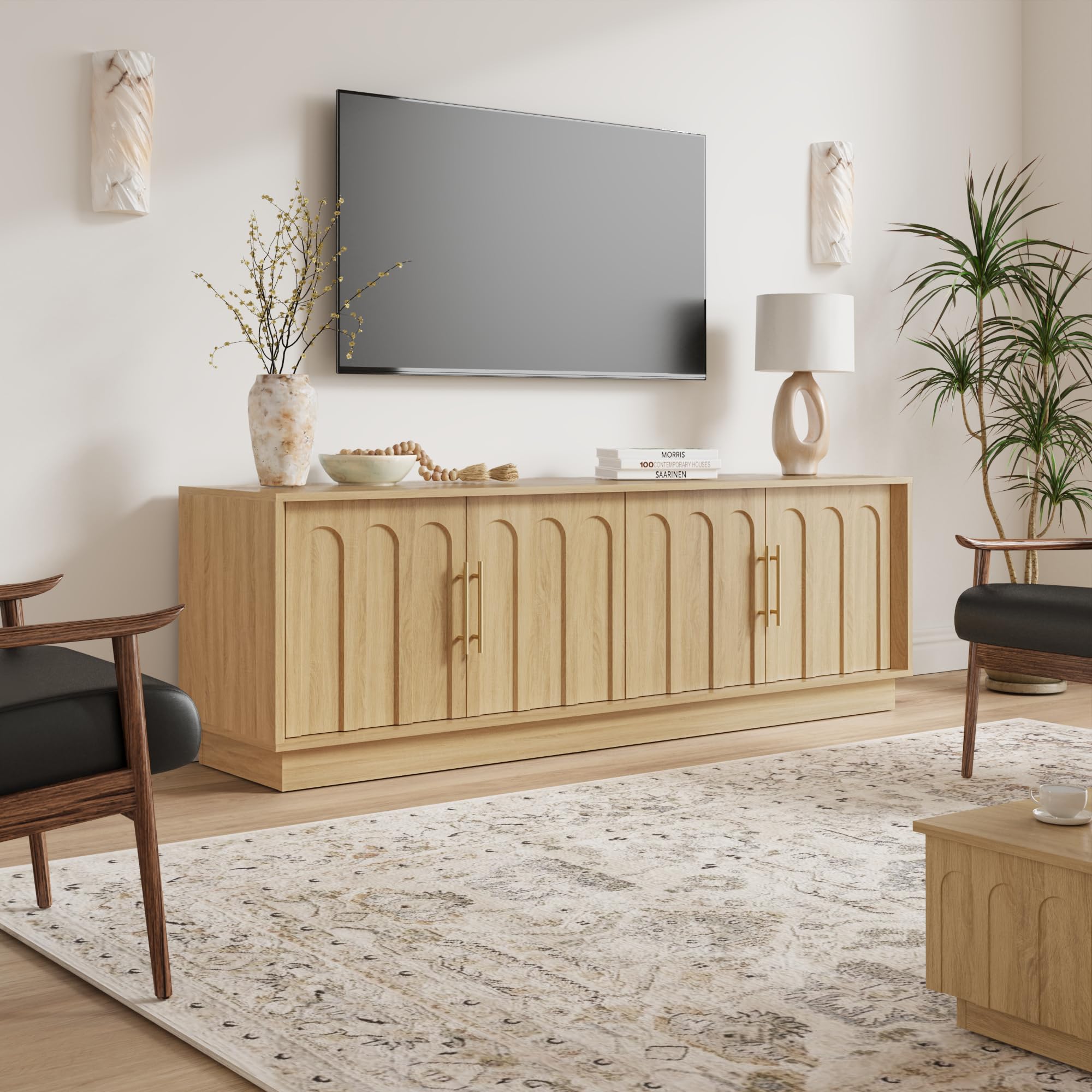 67" Mid-Century Modern TV Stand with Arched Doors