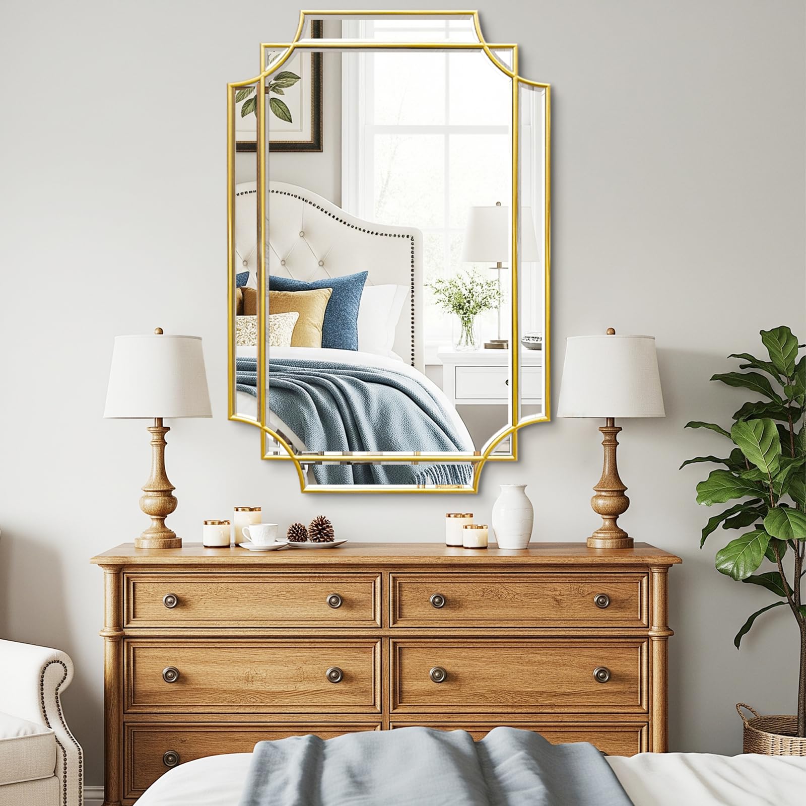 Gold Beveled Rectangular Wall Mirror