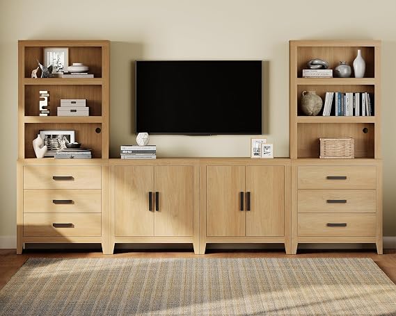 Farmhouse Entertainment Center with Bookshelves for 75" TVs