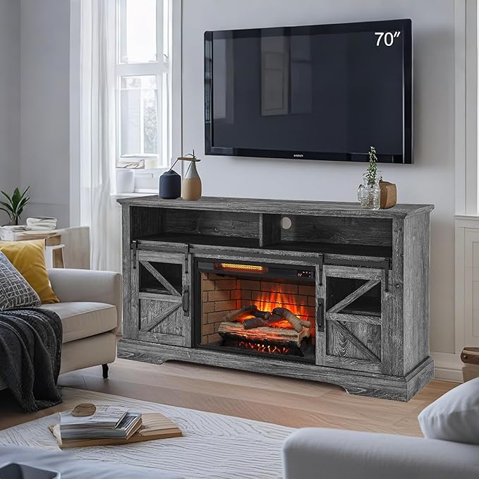 Farmhouse TV Stand with 26" Electric Fireplace
