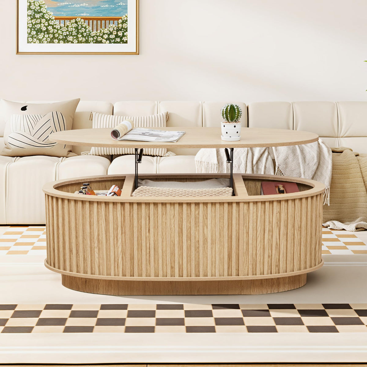 Oval Fluted Lift-Top Coffee Table