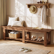 TRIBEWOOD 70.9" Solid Wood Entryway Shoe Bench, Extra Long Wooden Bench