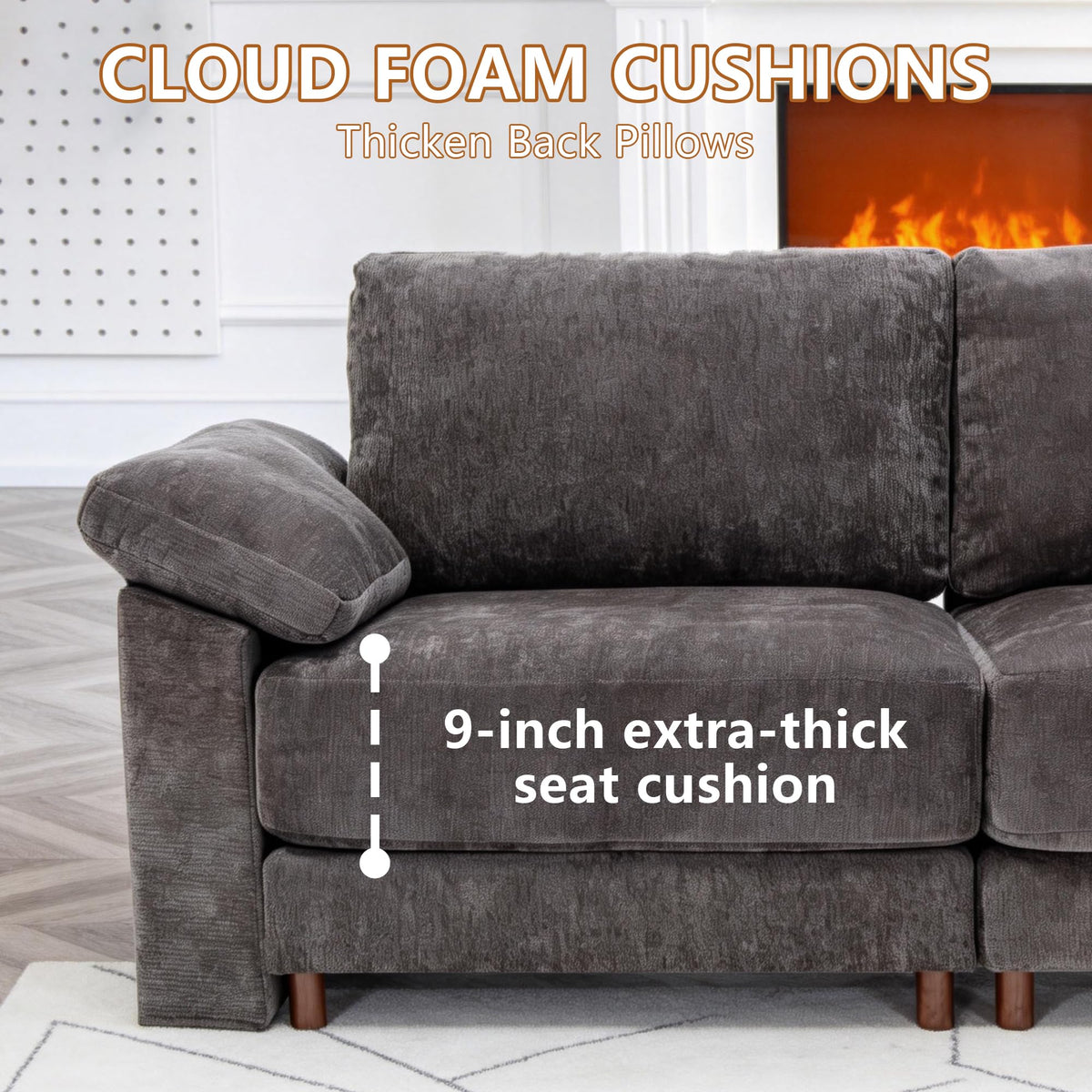 141'' Oversized L Shaped Modular Cloud Sectional Sofa, Deep Seat Sofa, Grey