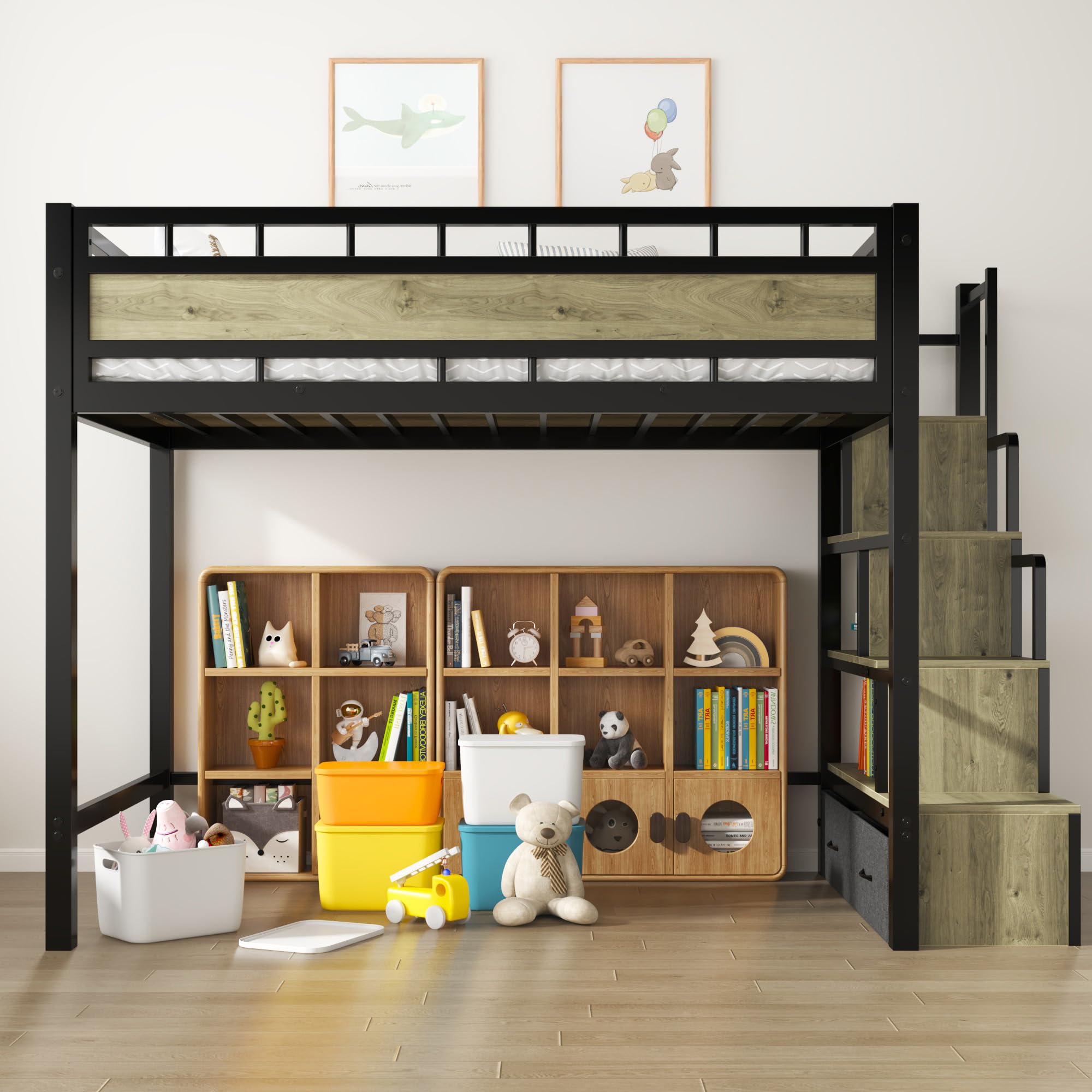 Twin Loft Bed with Storage Stairs & Drawers