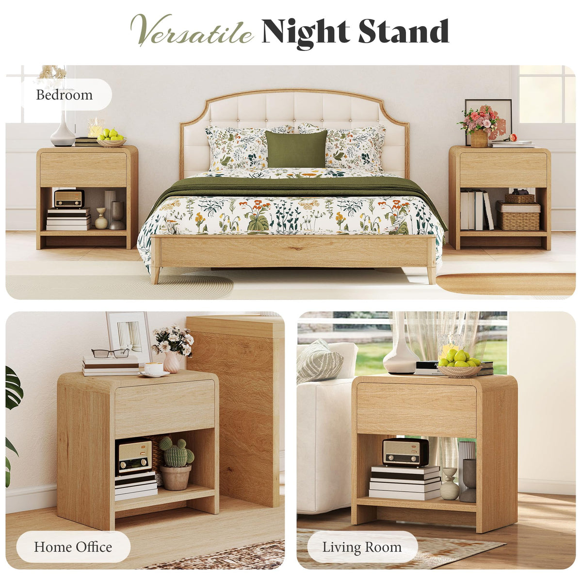Nightstands with Drawer & Shelves, Set of 2