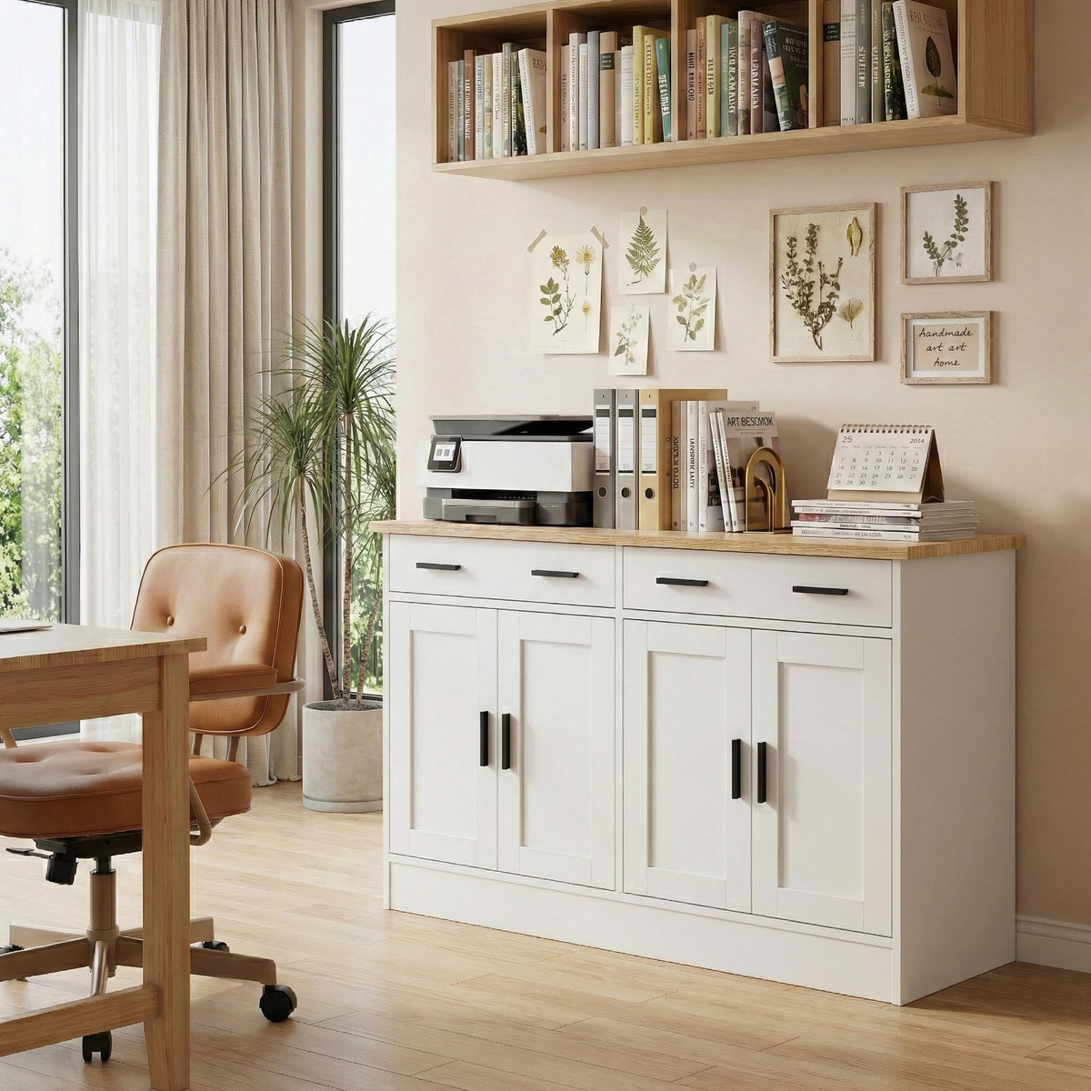White Buffet Cabinet with Drawers