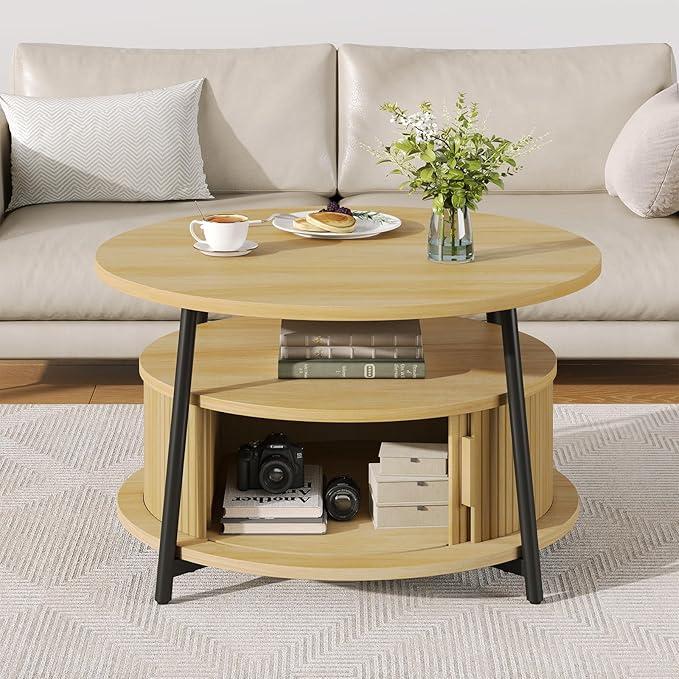Round Fluted Coffee Table with Storage