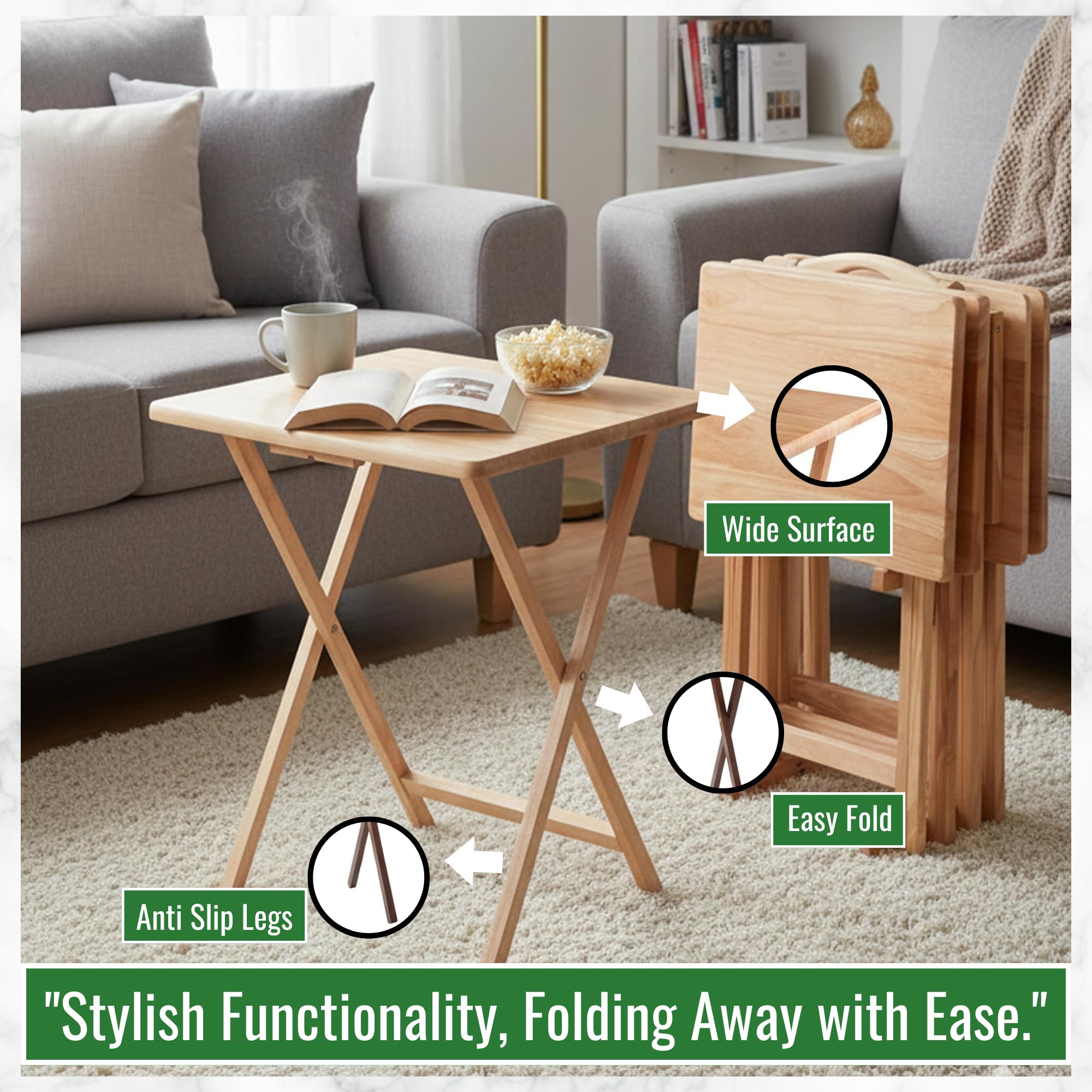 Folding Snack Table Set of 5 with Storage Stand