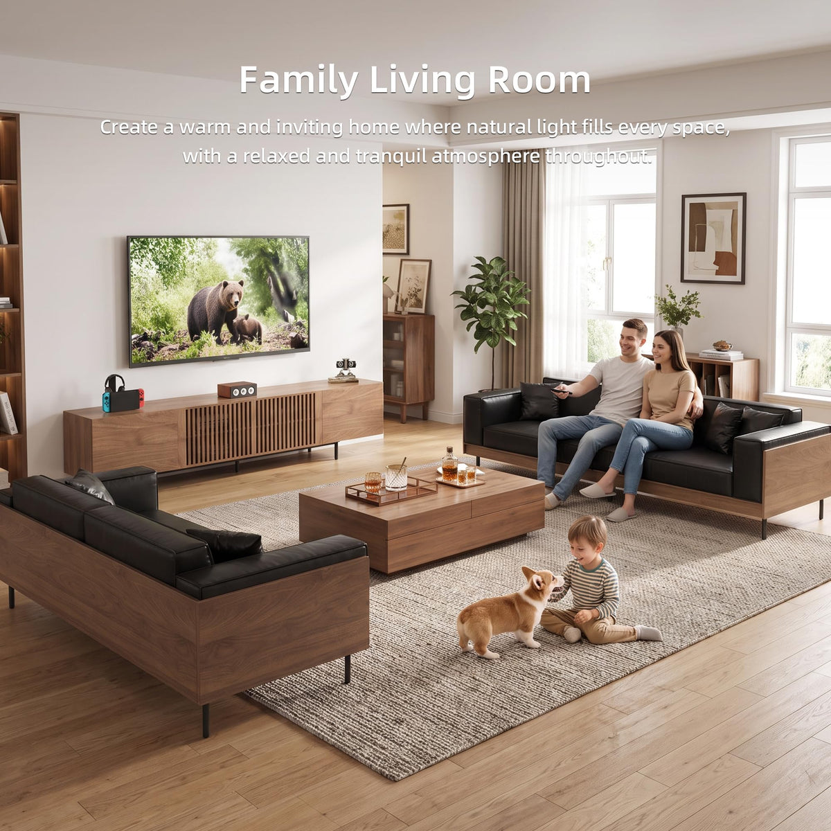 NessCarsti Mid-Century Modern TV Stand and Expandable Coffee Table Set