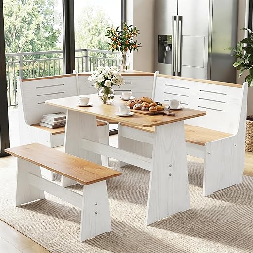 L-Shaped Corner Breakfast Nook Dining Table Set with Bench