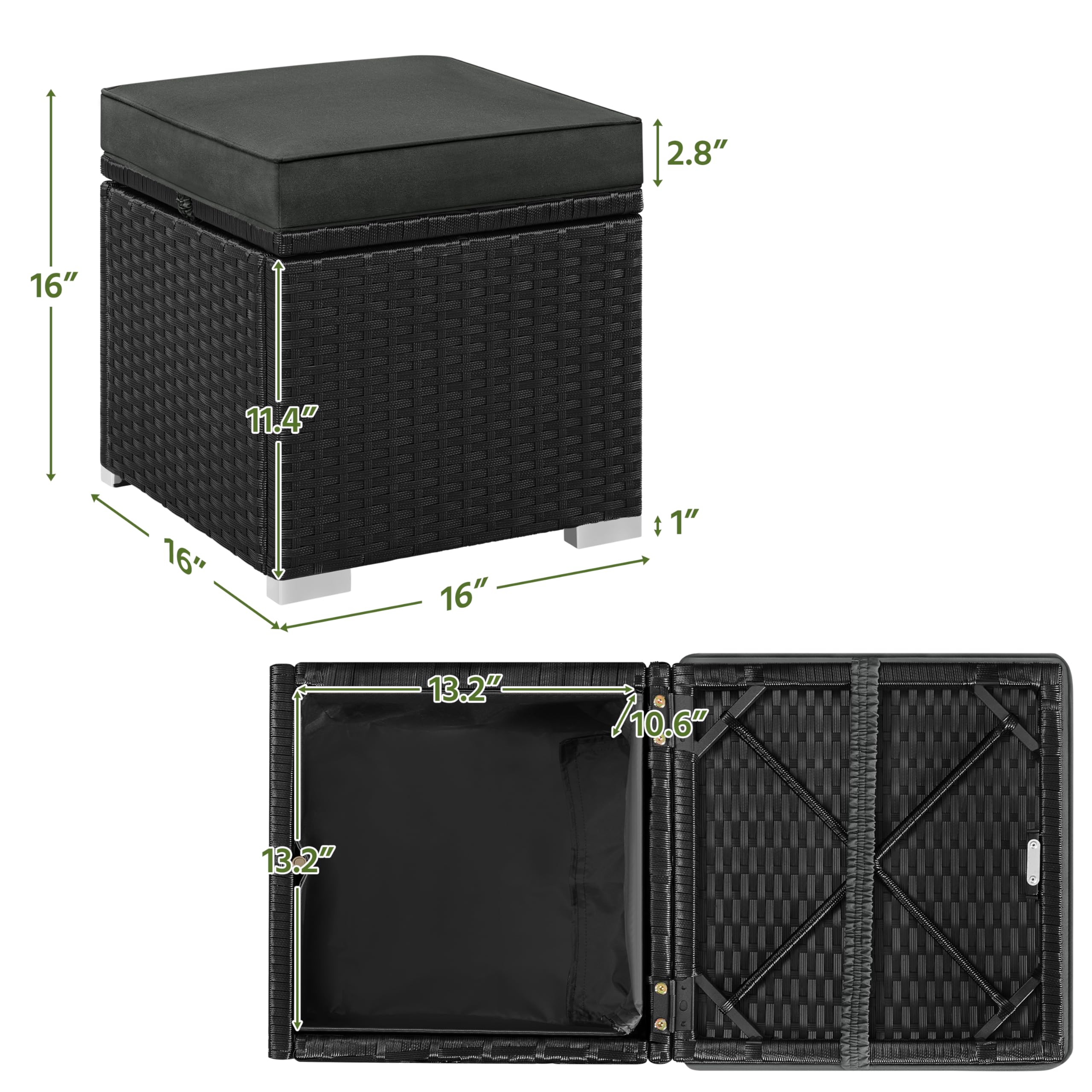 Wicker Patio Ottoman Set of 2