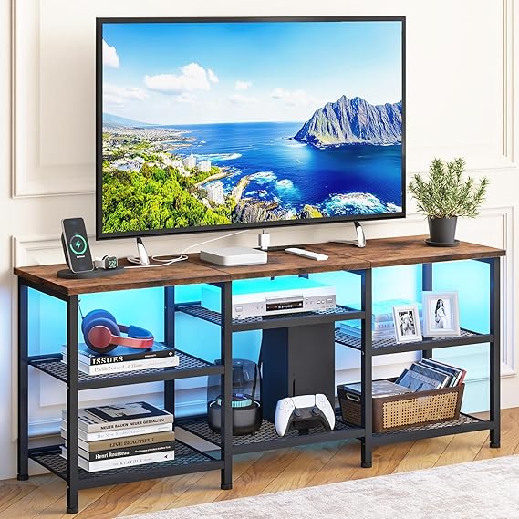 TV Stand with Charging Station & LED Lights