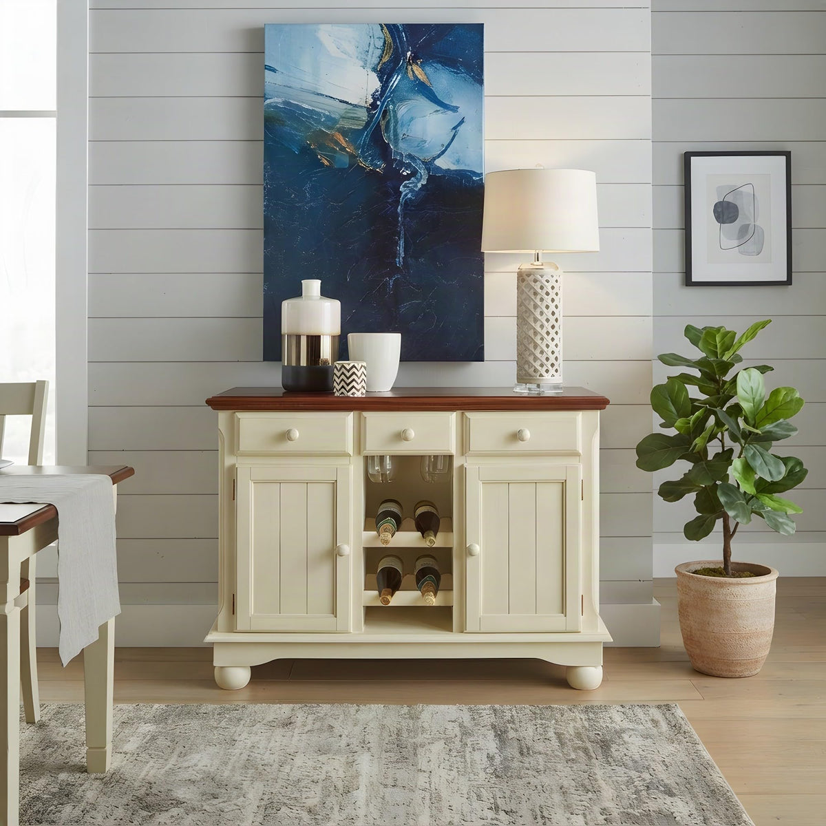 A-America British Isles Dining Solid Rubberwood Dining Server, Farmhouse Buffet Cabinet with Storage for Kitchen Dining Room, Merlot/Buttermilk