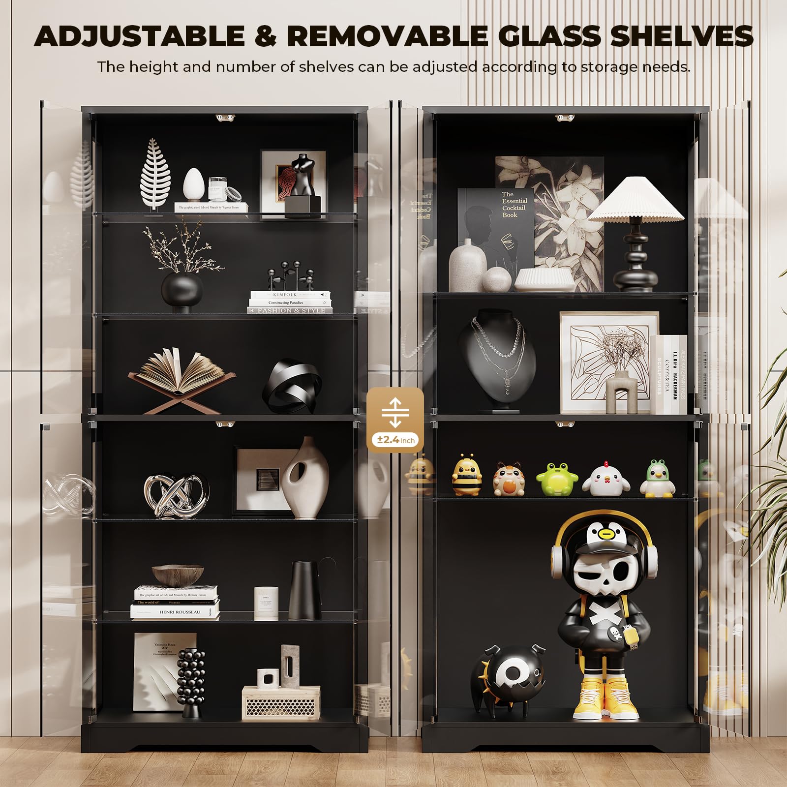 71" 6-Tier Glass Display Cabinet with LED Lighting