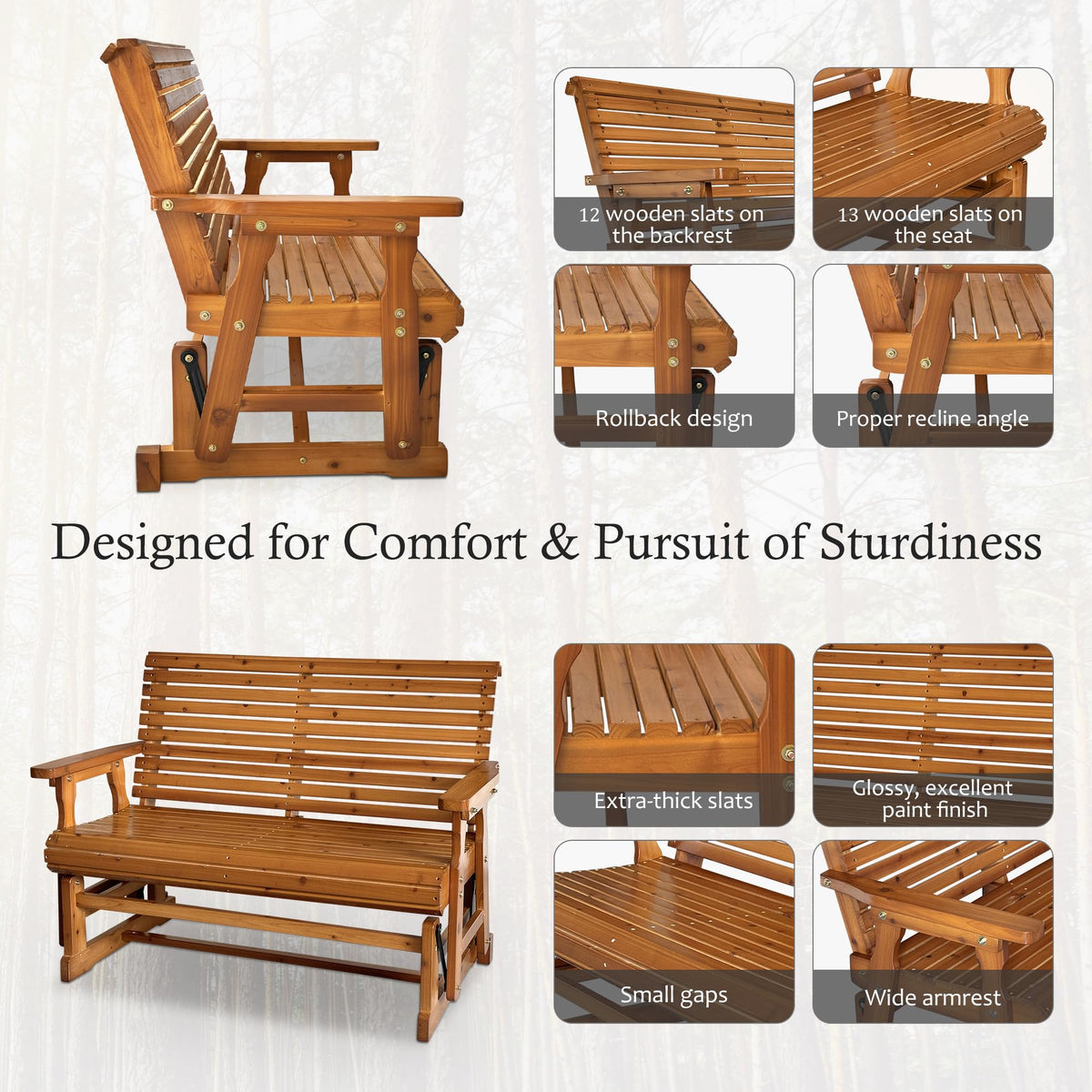 Wooden Patio Glider Bench