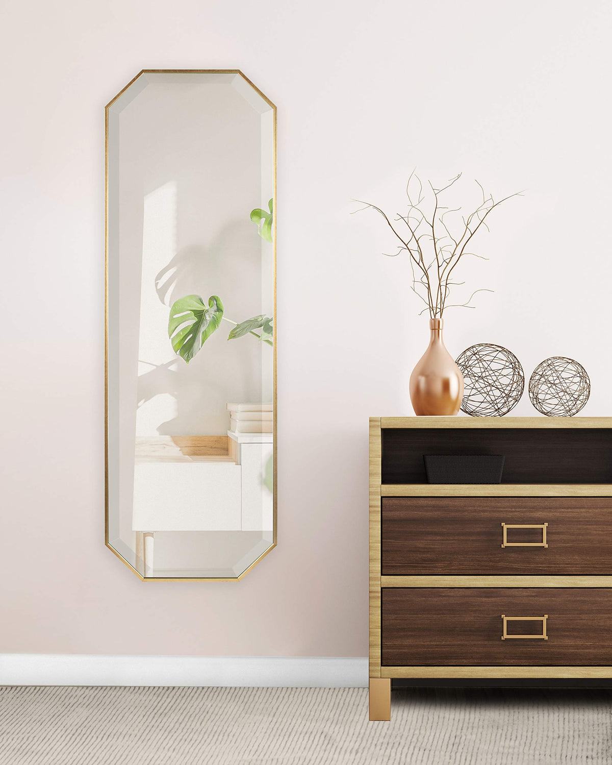 Gold Octagon Full-Length Wall Mirror, 16.75 x 48.75 In