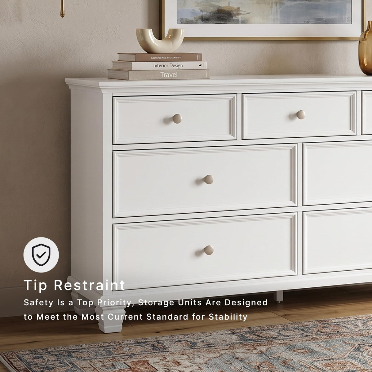 Signature Design by Ashley Fortman White 7-Drawer Wide Dresser for Bedroom