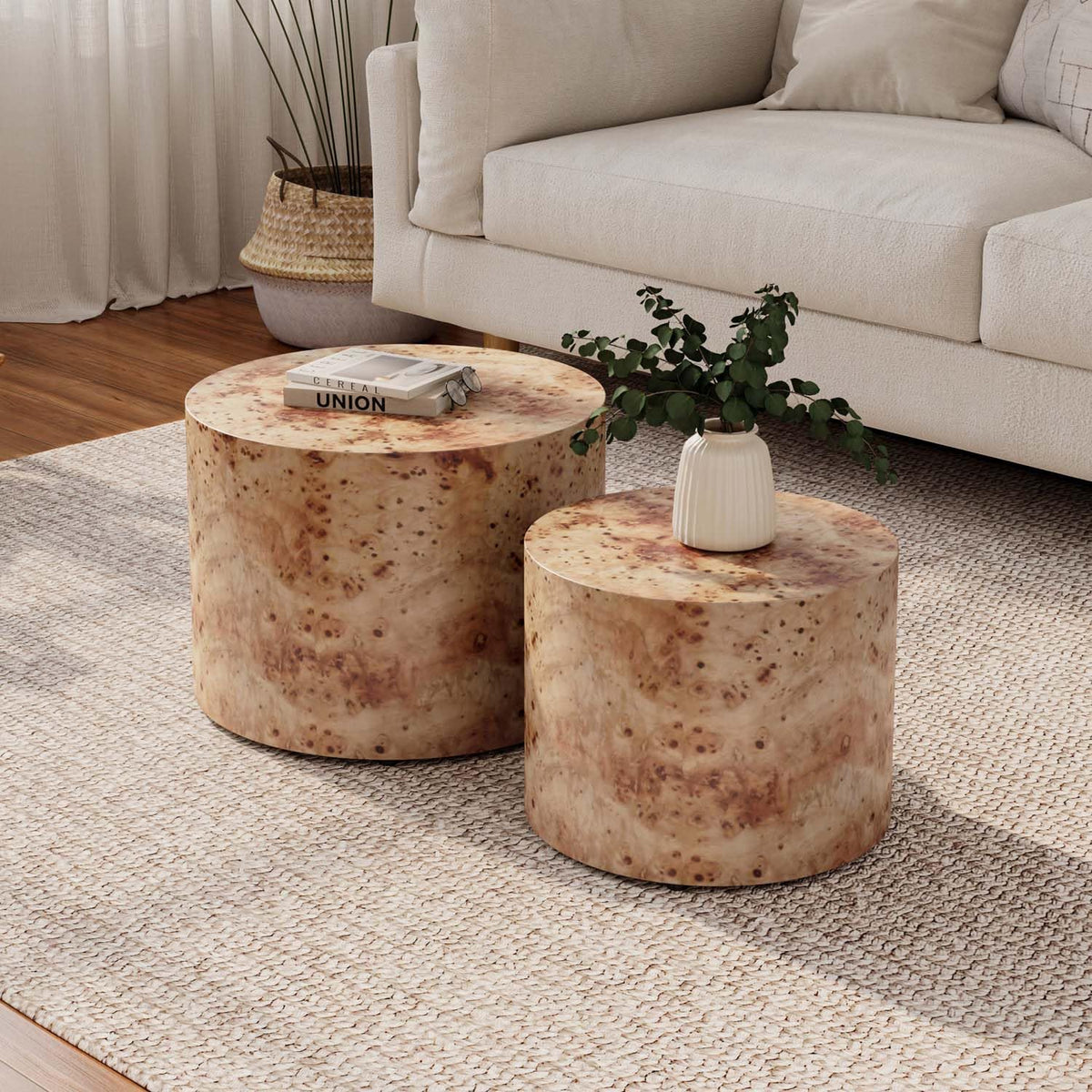 Nesting Coffee Table Set of 2 Modern Round Coffee Table and End Table Set