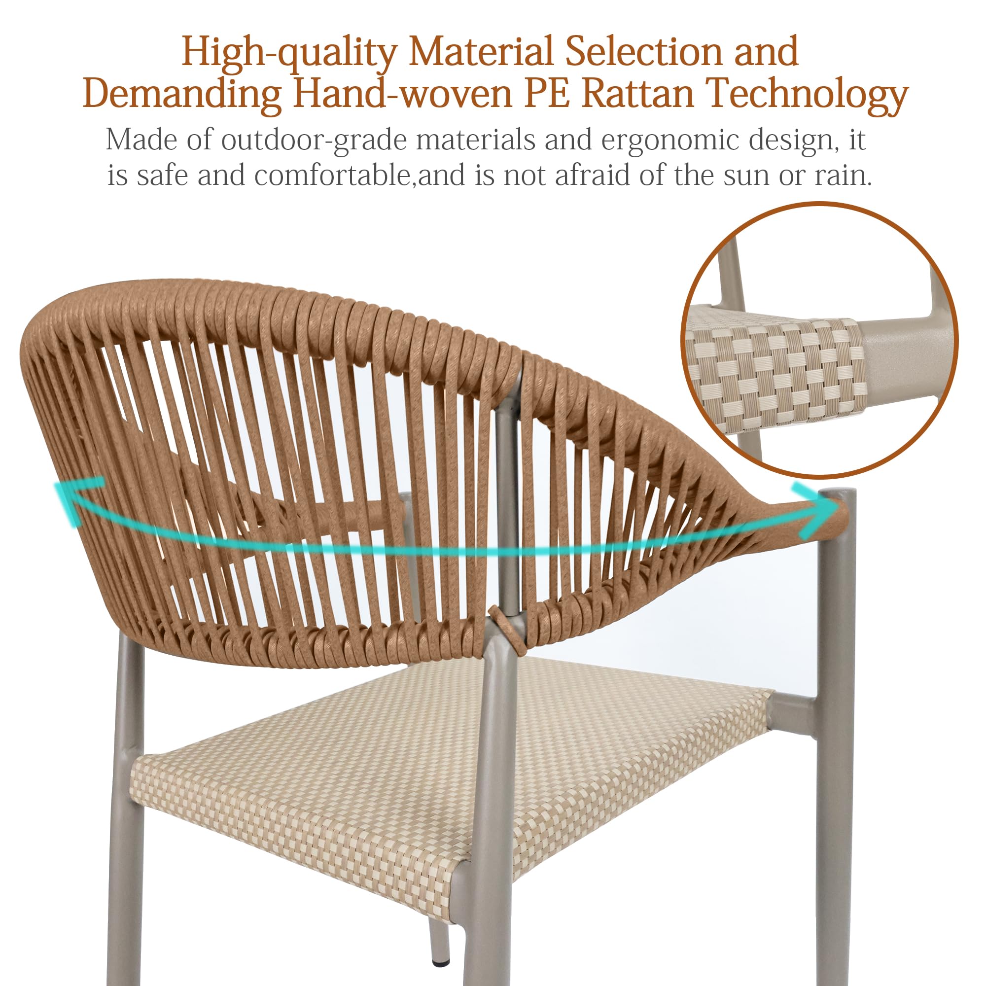TWT Patio Chairs Set of 4, Outdoor Stackable Dining Chairs for All Weather, Breathable Textilene Garden Furniture for Backyard Deck, Aluminum Alloy Frame, PE Rattan, Light Brown