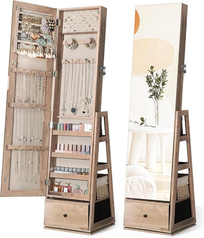 360° Swivel Jewelry Cabinet with Full-Length Mirror