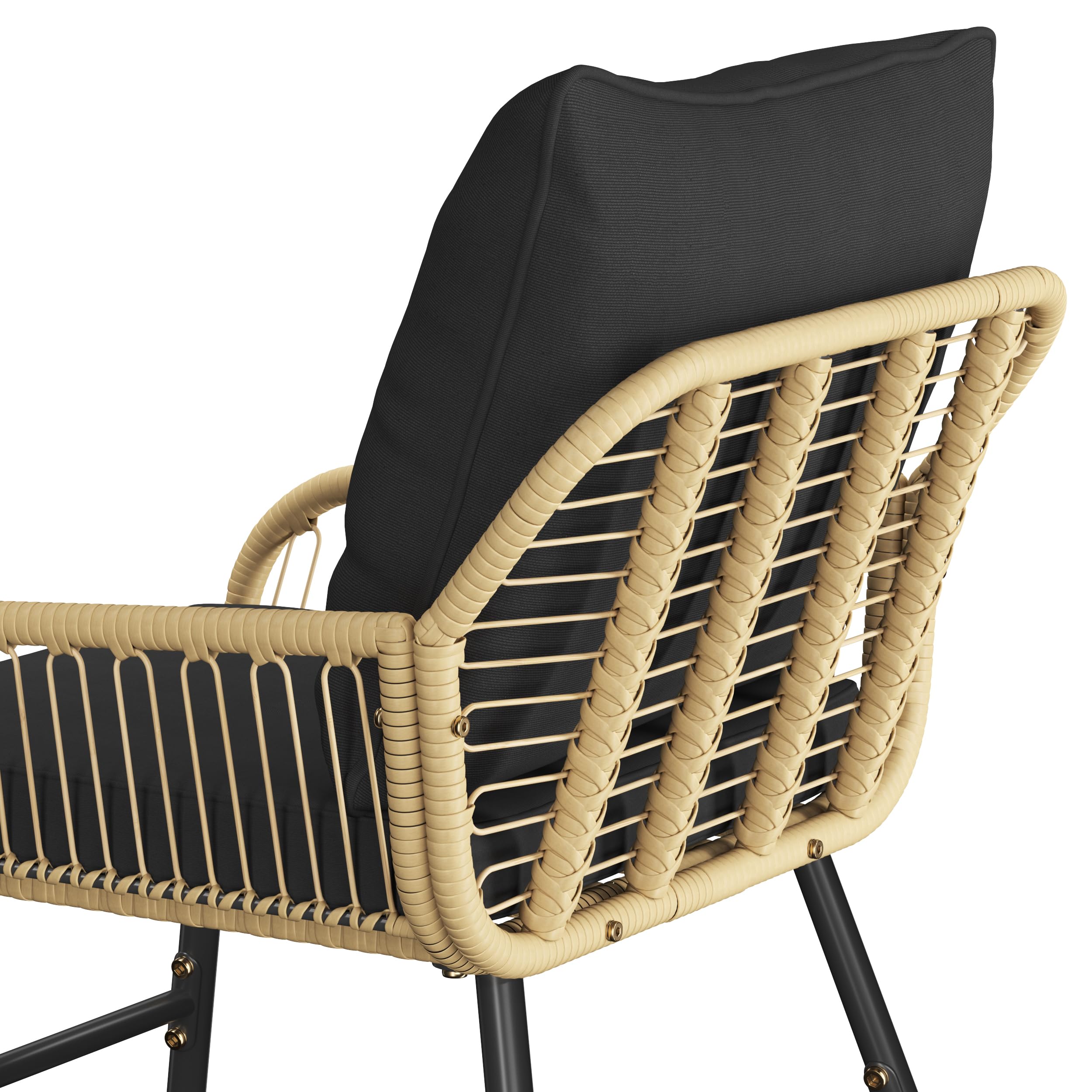 Yaheetech 3 Piece Patio Bistro Set Outdoor Wicker Bistro Furniture Sets, 2 Rattan Chairs and Glass Top Table for Patio, Balcony, Porch, Poolside, Backyard 3 PCS/Tan/Black