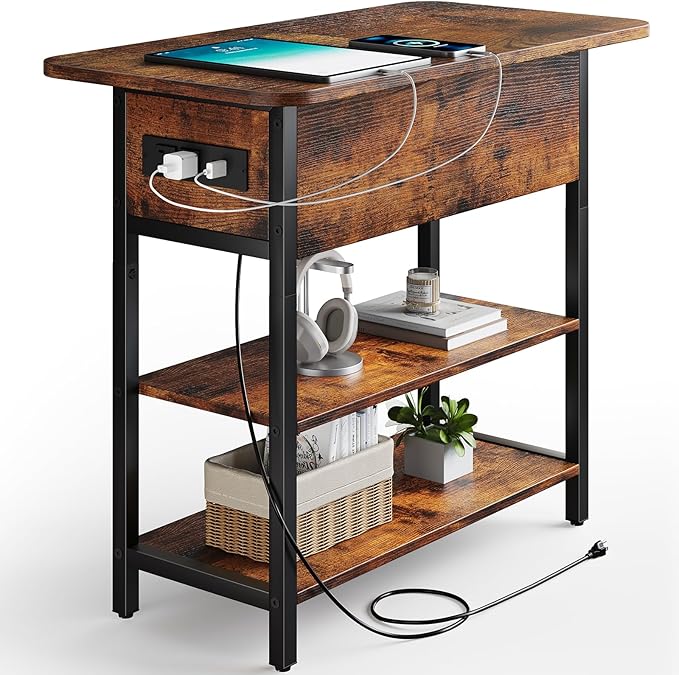 Narrow End Table with Charging Station
