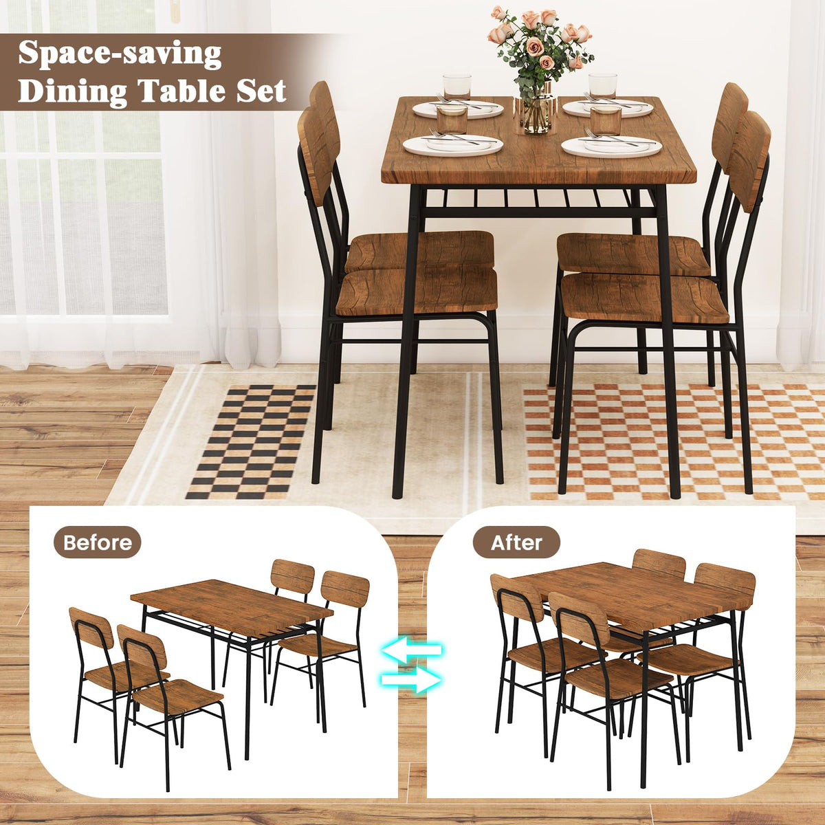 Dining Table Set with Storage Rack