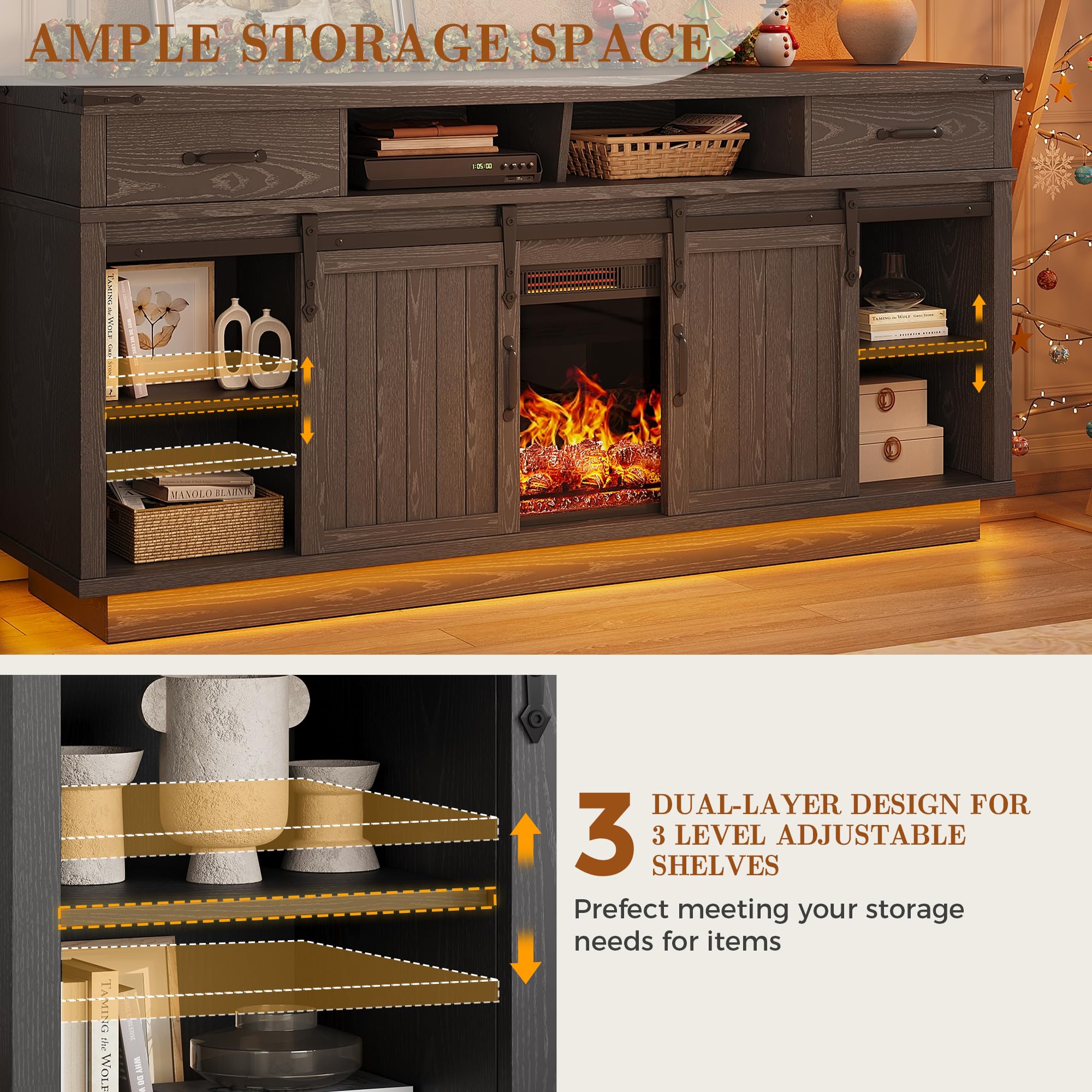 70" Fireplace TV Stand with 36" Electric Fireplace