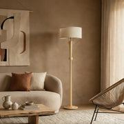Solid Wood Floor Lamp with 2-Light Pull Chain & Linen Drum Shade