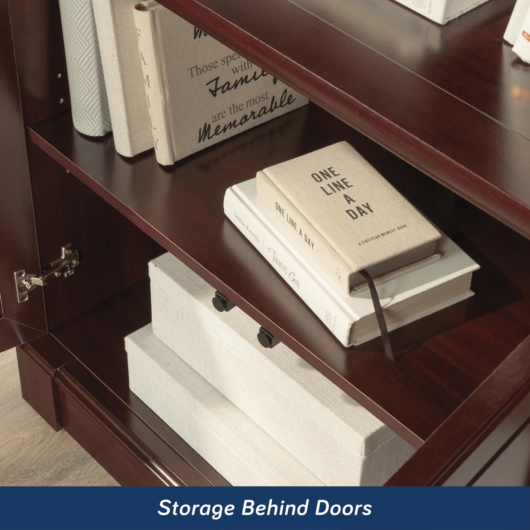 Sauder Palladia Book Shelf, Bookshelf with Storage, Library Bookcase with Doors and Adjustable Shelves, in Select Cherry finish