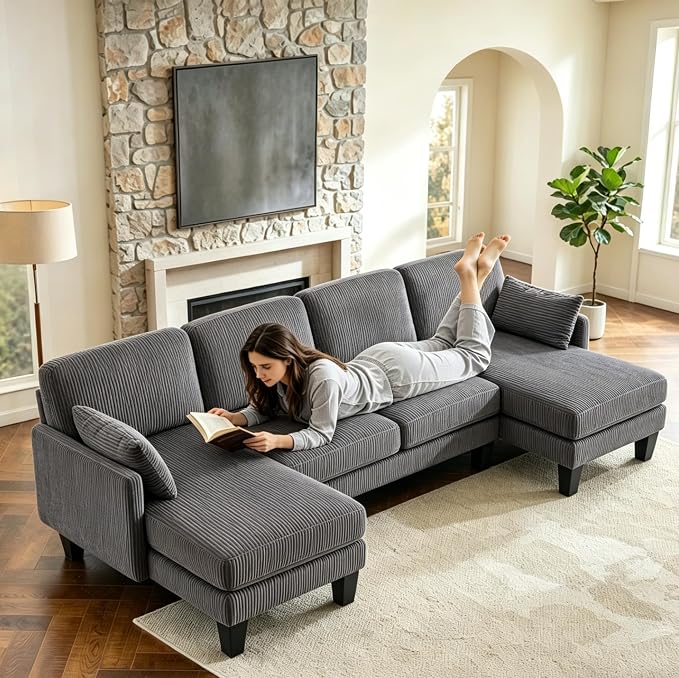 U-Shaped Corduroy Sectional Sofa