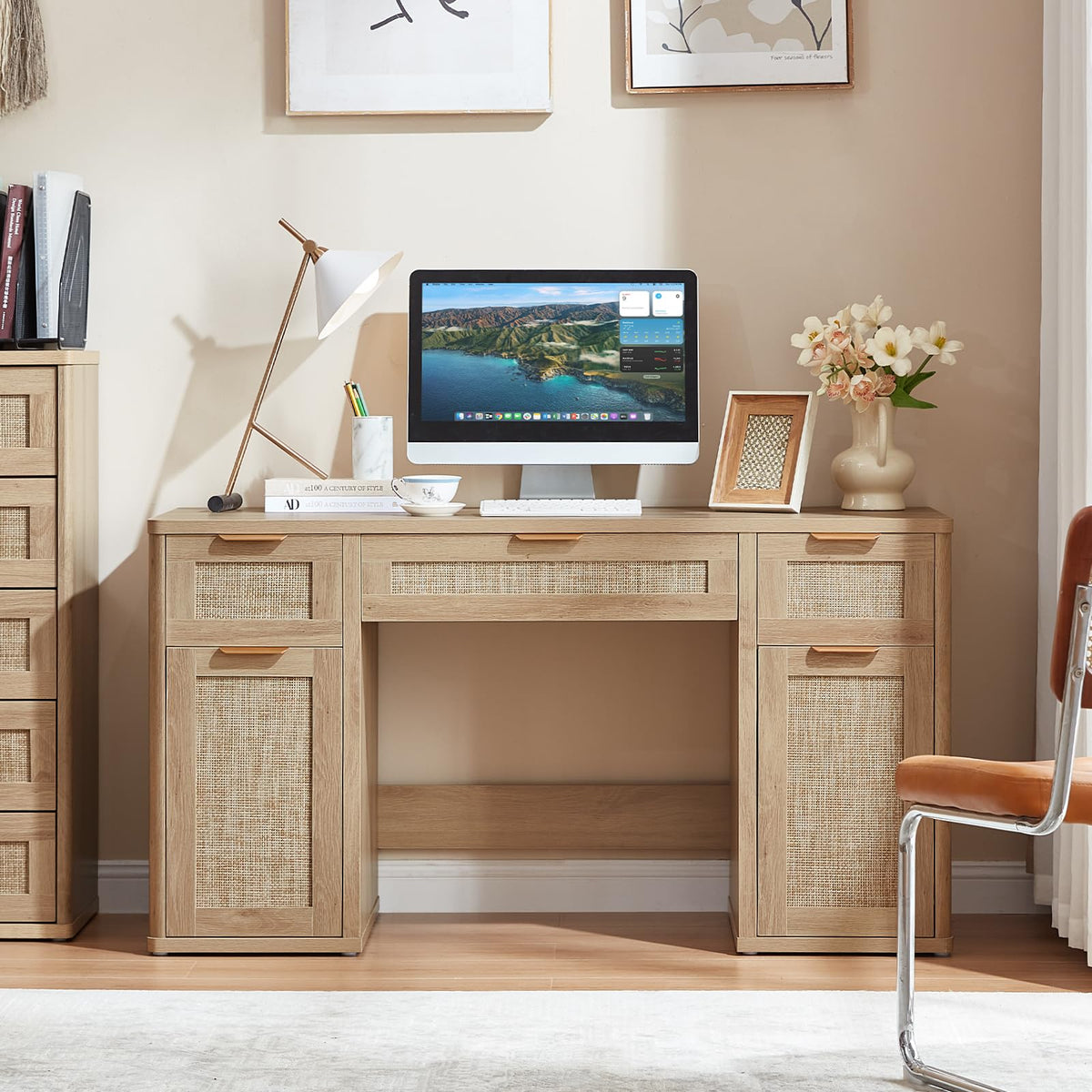 Rattan Desk with Storage