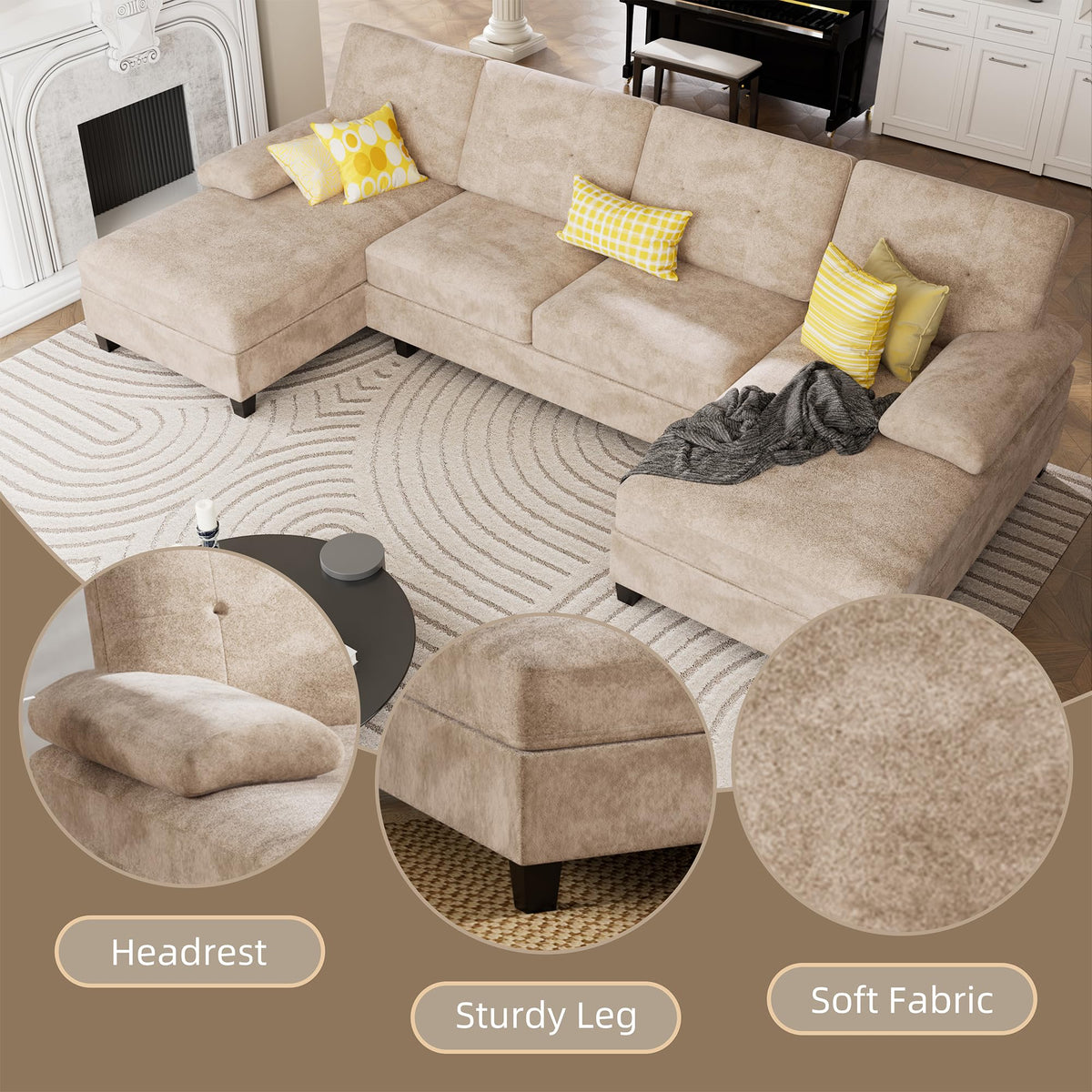 U-Shaped Sectional Sofa with Double Chaise