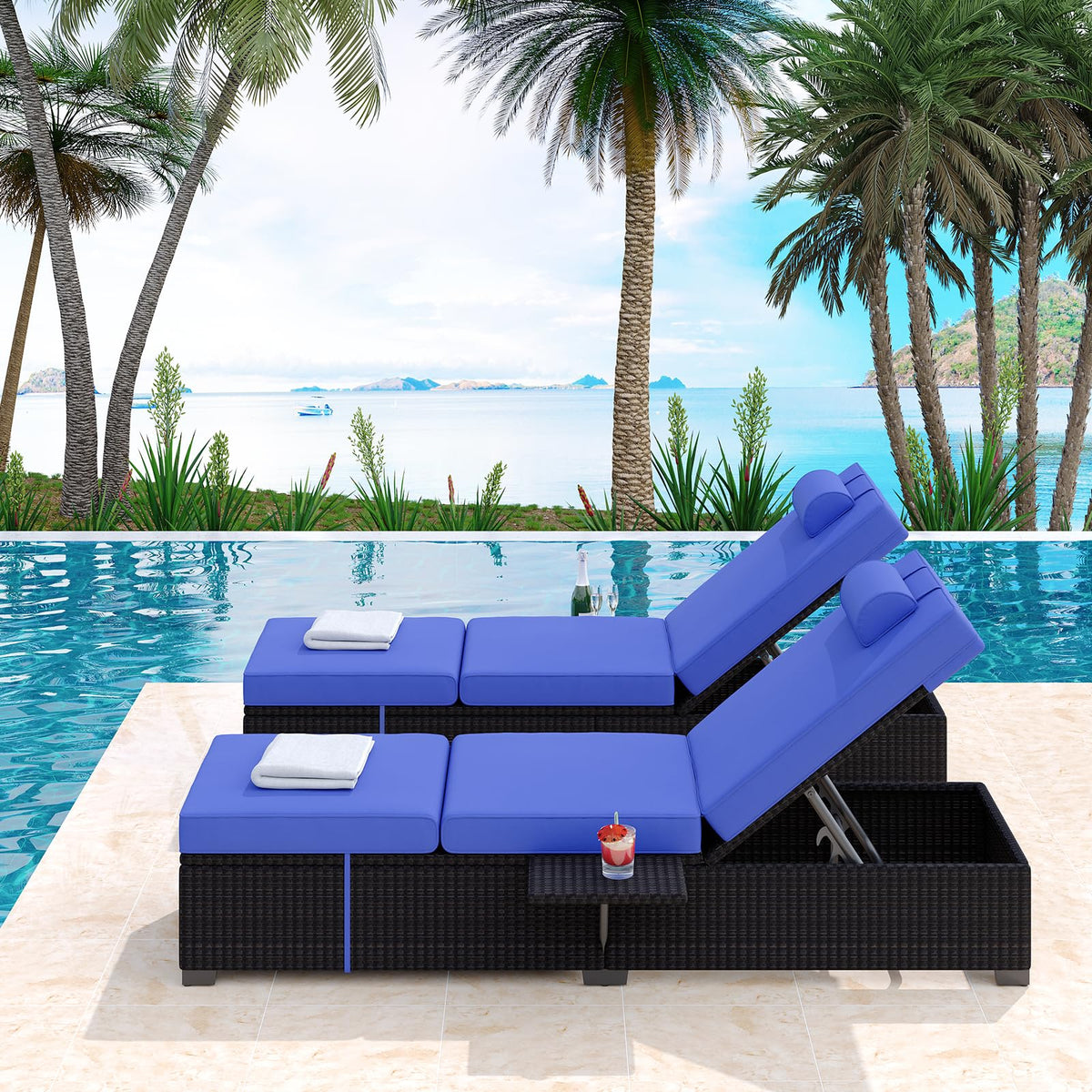 Wicker Patio Chaise Lounge Set of 2