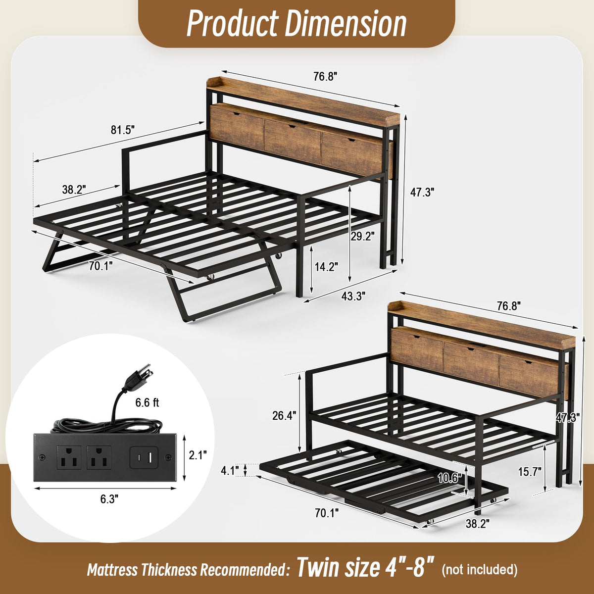 Expandable Daybed with Pop-Up Trundle