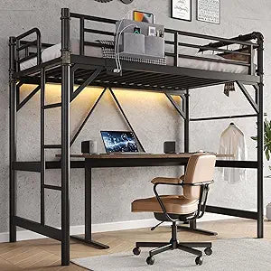 Twin Loft Bed with RGB LED Lights & Charging Station