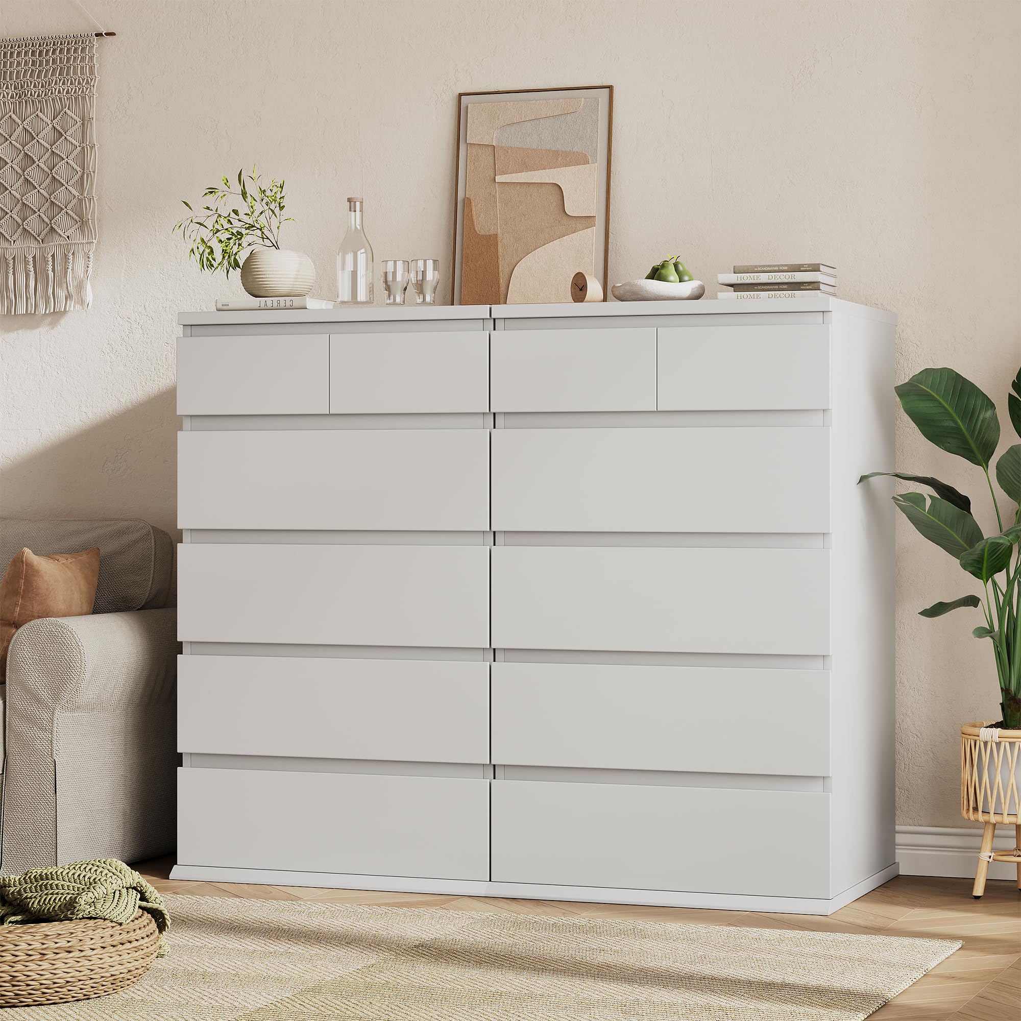 Jocoevol White Tall 6 Drawer Dresser for Bedroom,Dressers & Chests of Drawers with Jewelry Storage,Wood Storage Dresser with Deep Drawers for Living Room Hallway Entryway(40.75" L*23.62" W*15.75")