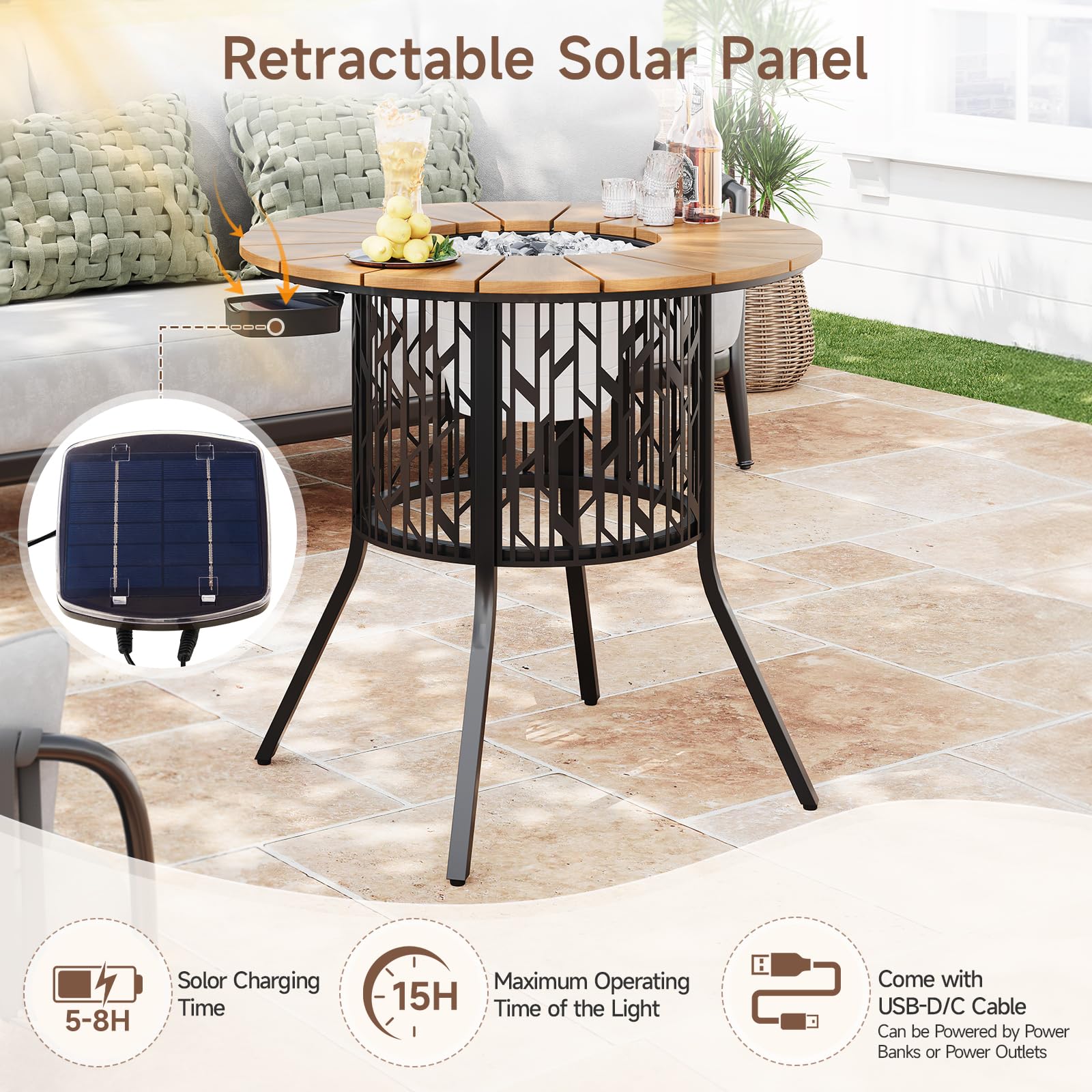 Solar LED Cooler Patio Table with Ice Bucket
