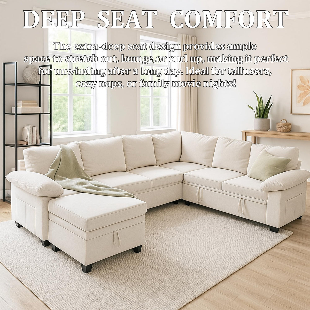 108''Modular Sectional Sleeper Sofa, L Shape Pull Out Sofa Bed with Storage