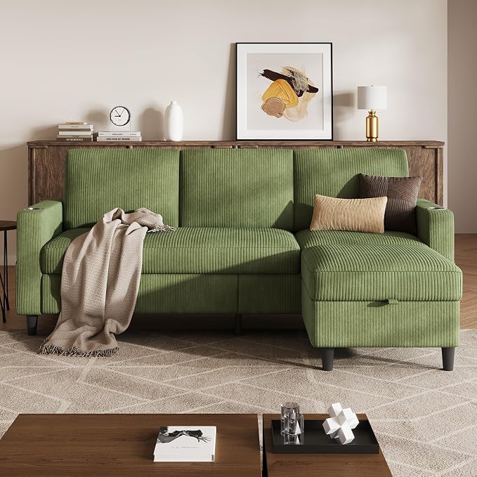 Corduroy L-Shaped Storage Sectional