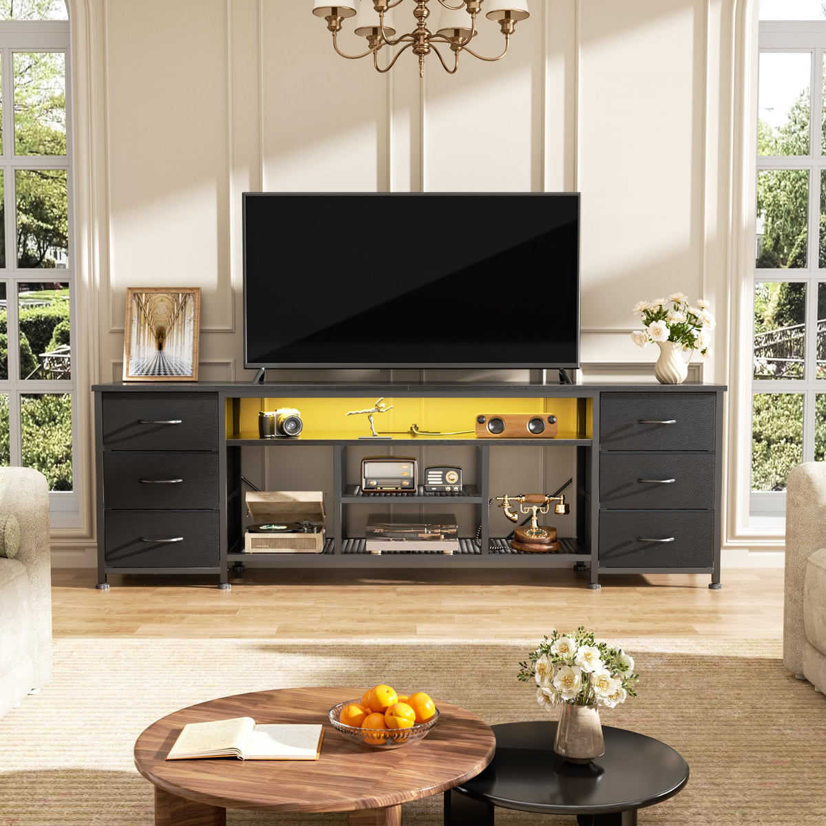 Furologee 63 Inch LED TV Stand, Entertainment Center, Black