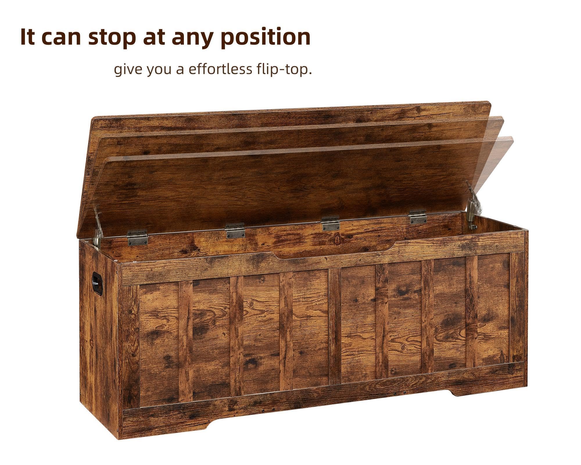 Large Wooden Storage Bench with Safety Hinges