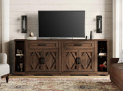 WAMPAT 82.7" W TV Stand for up to 95" TVs,Farmhouse Entertainment Center with Storage Barn Door Cabinet,TV Console Table with Media Cabinet and Drawers for Living Room,Bedroom,Dark Brown