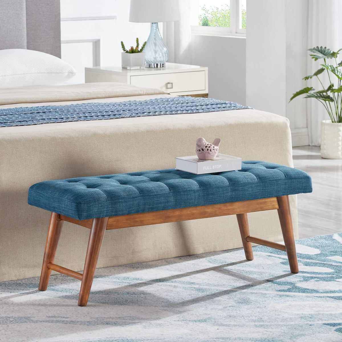 Blue X-Frame Ottoman
