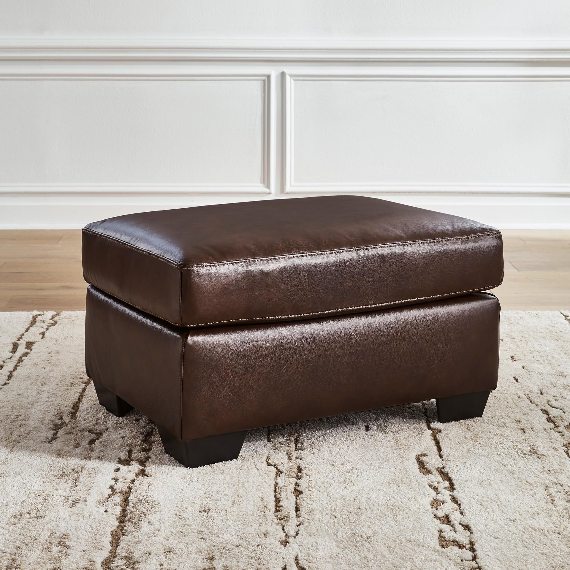Signature Design by Ashley Santorine Classic Leather Match Rectangular Ottoman for Living Room, Dark Brown