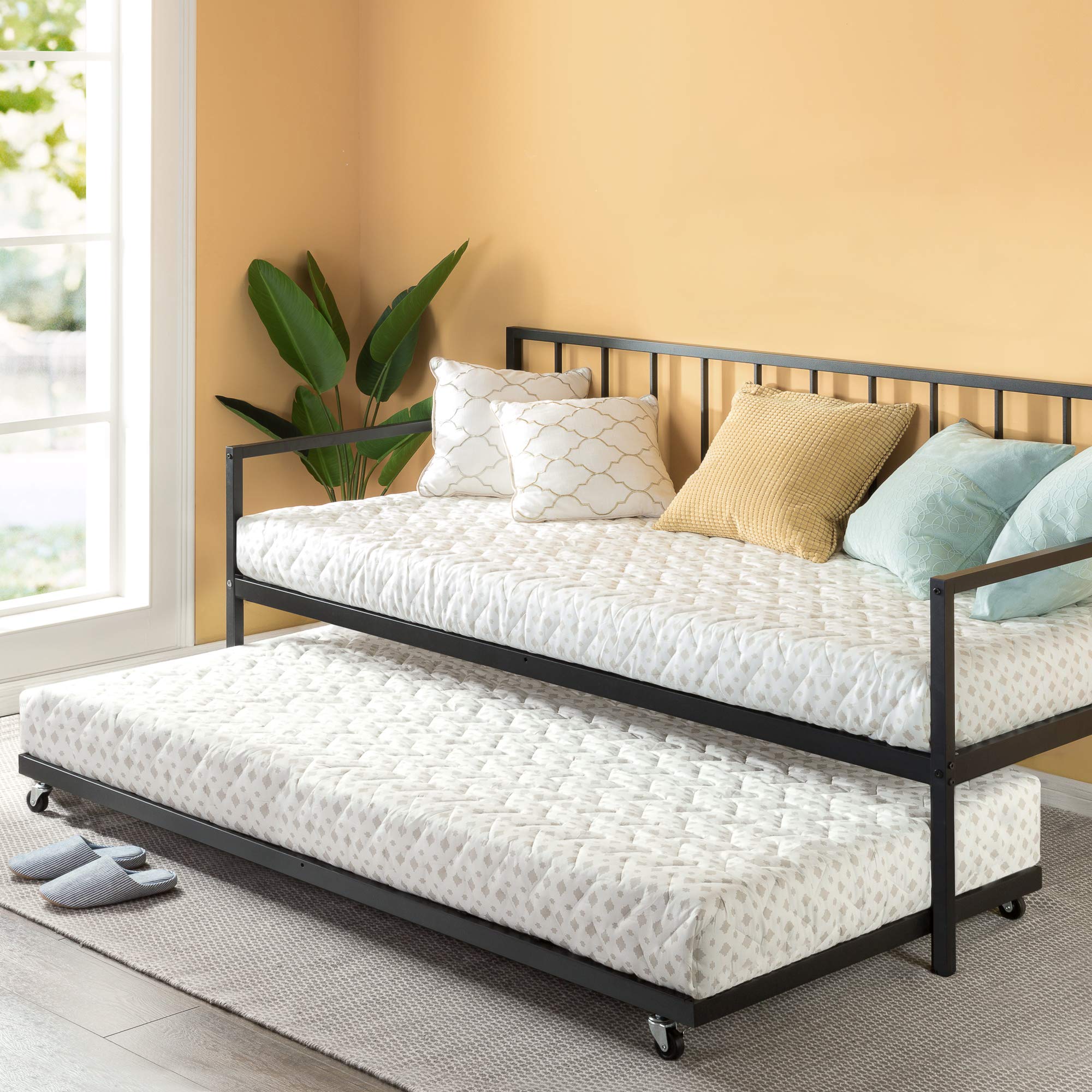 Zinus Eden Metal Daybed with Trundle, Mattress Foundation with Steel Slat Support, Easy Assembly, Twin